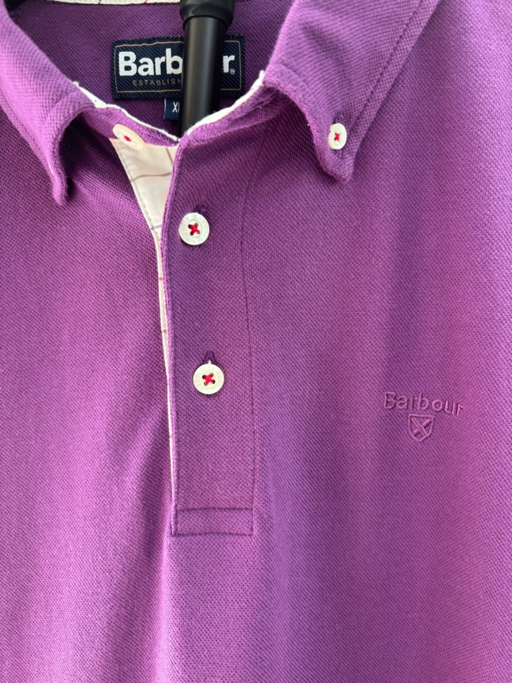 Barbour Purple Button-Down Polo with Embroidered Horse Racing on Back Men’s XL - Picture 6 of 9